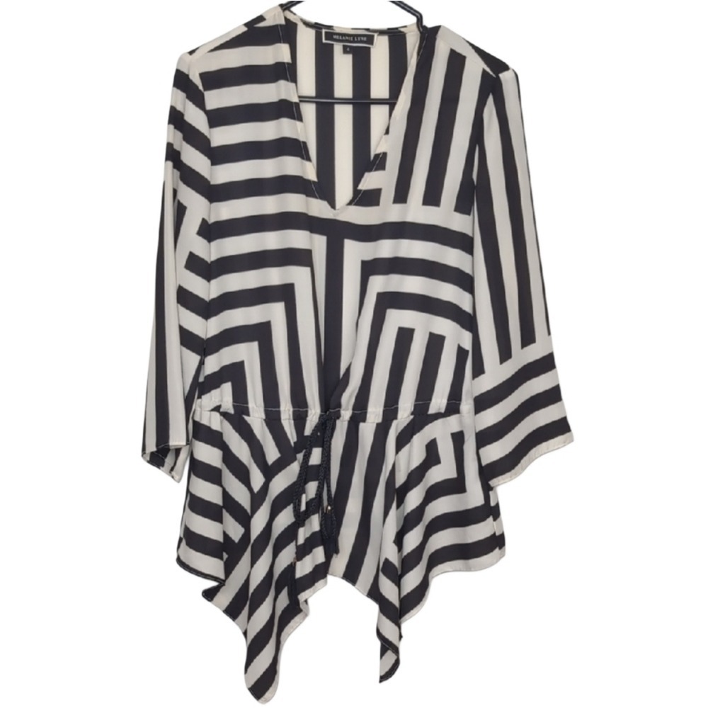 Melanie Lyne Size 6 Black White Stripe Sheer Cover Up flowy Summer Vacation‎